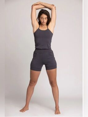 Ripple yoga wear. Organic cotton shorts Jumpsuit steel color size M